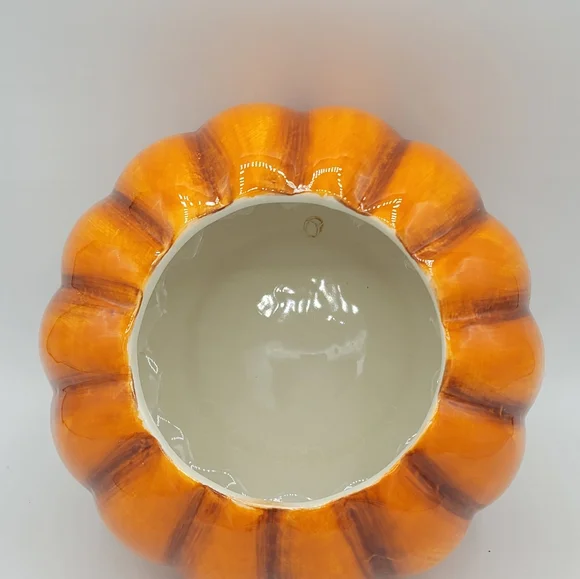 Ceramic Pumpkin Bowls Set of 2 Fall Harvest Halloween Candy Dish Centerpiece Dec - Picture 4 of 16